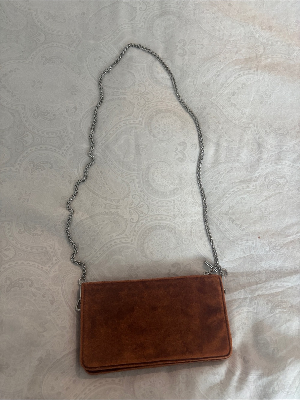 Urban Outfitters Orange Suede Crossbody Bag with Silver Chain